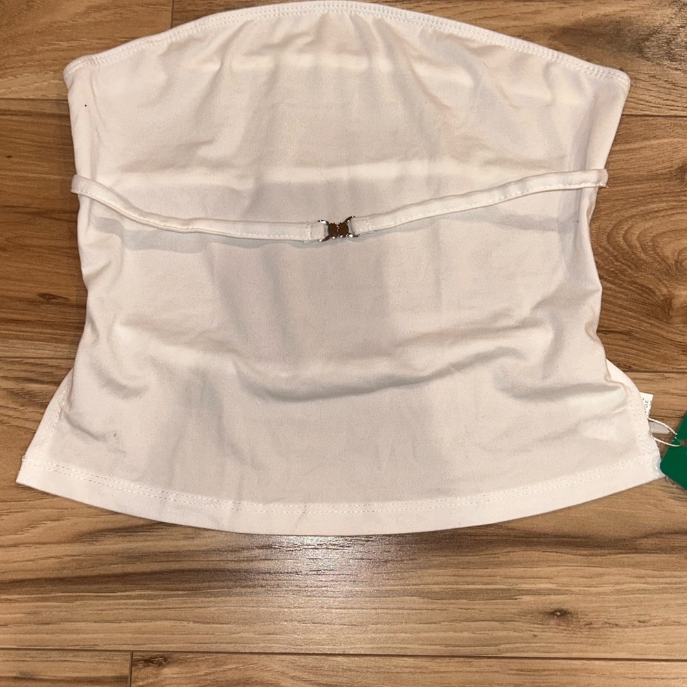 White Strapless Top with Buckle Detail